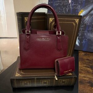 Michael Kors Deep Red Satchel and Wallet Set